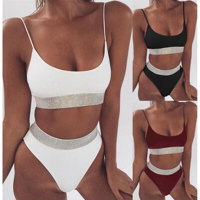 

Women Sequin High Waist Bikini Set Push Up Padded Swimsuit Swimwear Bathing