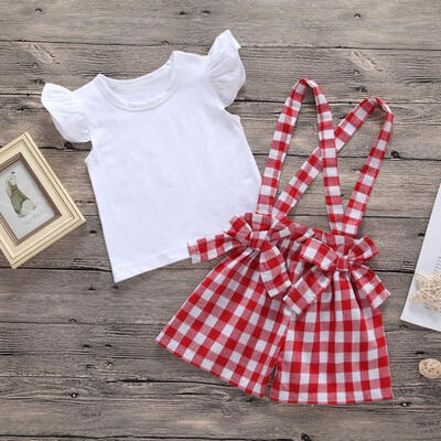 

Toddler Baby Girls Ruffle T-shirt TopsSuspender Trousers Clothes Outfits 3M-3Y
