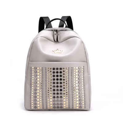 

Crown Rivets Travel Backpacks Women PU Leather Casual Shoulder School Bags