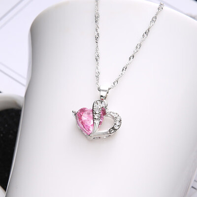 

Blue Crystal Love Heart Birthstone Zirconia Necklace For Women Bridal Long Chain Wedding Necklace Silver Pendant Jewelry 2019