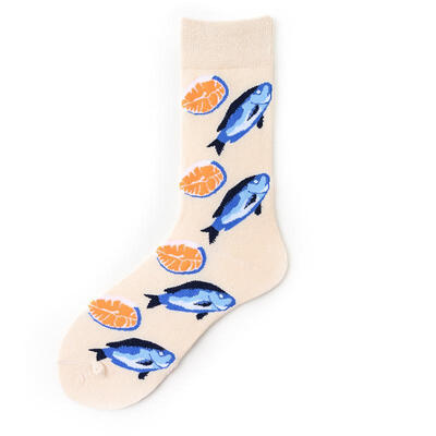 

Unisex Cotton Crew Socks Fashionable Cute Soft Breathable Seafood Printed Socks For Men Women Sized 37-45