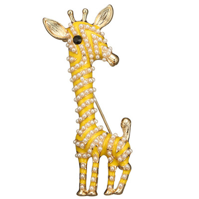 

Unique Lovely Fashion Jewelry Women Alloy Enamel Pearl Giraffe Brooch Badge Clothing Accessories Lapel Collar Pin