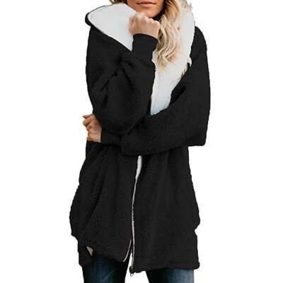 

Toponeto Womens Solid Oversized Zip Down Hooded Fluffy Coat Cardigans Outwear with Pocket