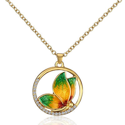 

Fashion butterfly Rhinestone Round Pendant Necklaces for women men Gifts Accessory Jewelry gold link chain