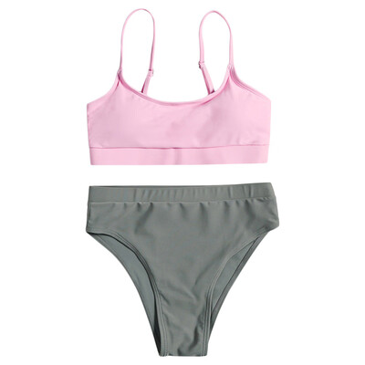 

Spaghetti Strap Padded Wireless High Waist Women Sports Bikini Set