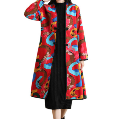 

Toponeto Women Folk-Custom Print Long Cotton Thick Jacket Parka Outwear Windbreaker Coat