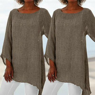 

Women Soft Cotton Linen Tunic T-Shirt Casual Loose Blouse T-Shirt Irregular Tops