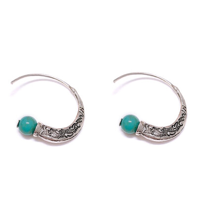 

Vintage Women 925 Sterling Silver Turquoise Dangle Hook Hoop Earrings Stud Ear Wedding Engagement Clip Earring Jewelry