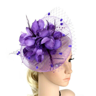 

Lady Flower Mesh Fascinator Feather Headband Party Headwear Cocktail Headpiece