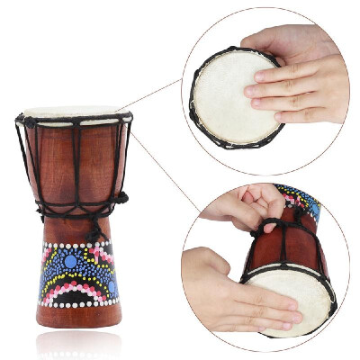 

4 Inch Compact Size Wooden African Drum Djembe Bongo Hand Drum Percussion Musical Instrument with Colorful Pattern Patterns Rando