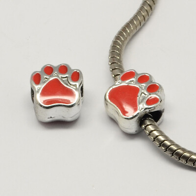 

Alloy Enamel European Beads Foot Large Hole Beads Platinum OrangeRed 11x11x8mm Hole 45mm