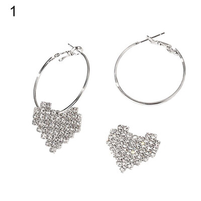 

Fashion Shiny Rhinestone Women Heart Drop Dangle Ear Studs Hoop Earrings Jewelry