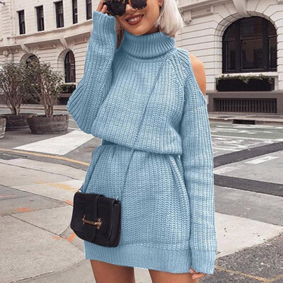 

〖Follure〗Women Winter High collar sexy Strapless Skirt Waist Knitted Pullover Sweater