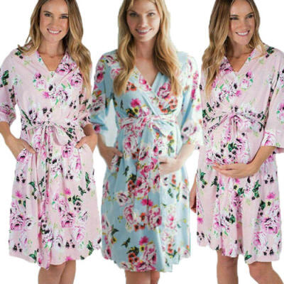 

Women Cotton Floral Robe Dresses Pregnancy Bathrobe Maternity Pajamas Sleepwear