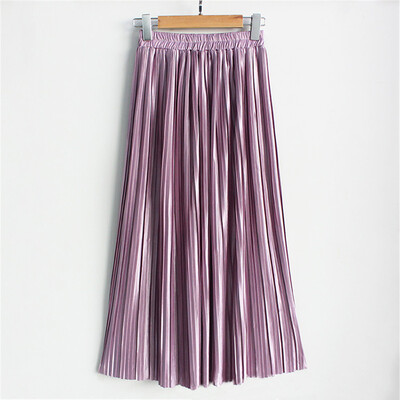 

Roseonmyhand Womens Solid Color High Waist Pleated A-Line Swing Skirt Stretchy Waistline