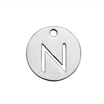 

304 Stainless Steel Charms Flat Round with Letter Stainless Steel Color LetterN 12x1mm Hole 15mm