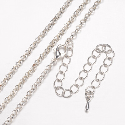 

Iron Rolo Chain Necklace Making with Alloy Lobster Claw Clasp Silver 32"815cm