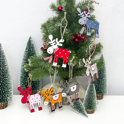 

Siaonvr Painted Wood Elk Pendant Christmas Tree Decoration Xmas Decor Deer Ornaments