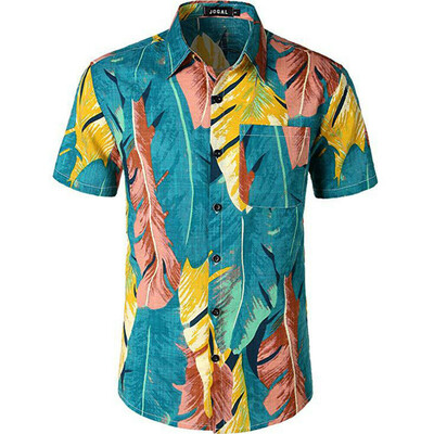 

Men Hawaiian T Shirt Short Sleeve Summer Holiday Floral Beach Blouse Shirts Tops