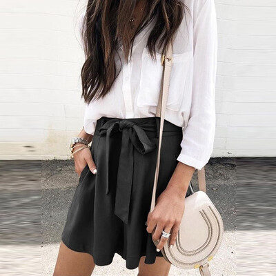 

Tailored Women Casual Short Loose Pant Elastic Waist Bowknot Shorts Pockets Pant