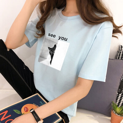 

Womens Round Neck Printed Short Sleeve T-Shirt