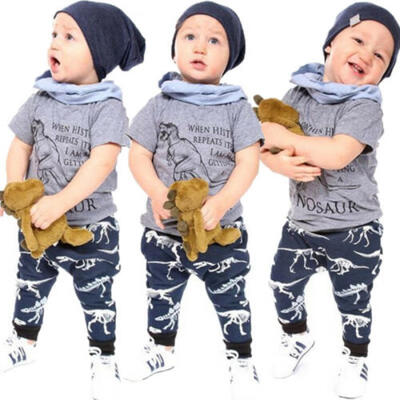 

UK Kids Baby Boys Dinosaur Tops T-shirt Pants Leggings Outfits Casual Clothes