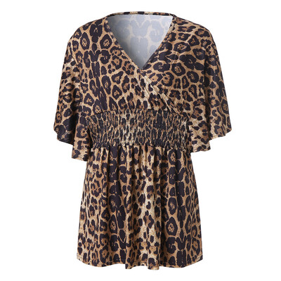 

Nomeni Womens Casual Short Sleeve V Neck Leopard Printed Tee Shirt Top Blouse