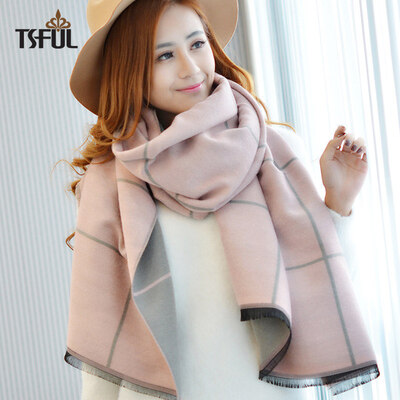 

Tsful scarf female winter shawl dual-use thickening scarf Korean version of the long section of warm fashion student large scarf WO0090A large pink