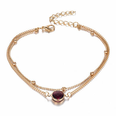 

Fashion Rhinestone Inlaid Beaded Ankle Bracelet Lady Double Layer Anklet Jewelry