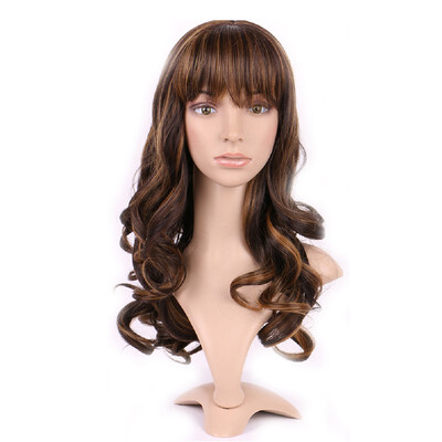 

Long Curly Synthetic Wig with Bangs Hair Wigs Heat Resistant Full Wig Full Head for Women