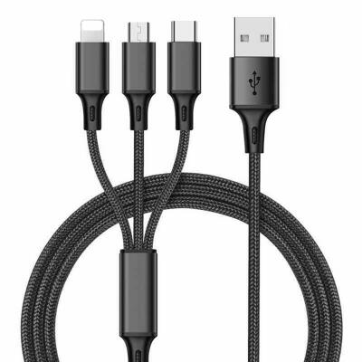 

3-in-1 Fast Charging Cord 28A Charging And Syncing Cable For IPHONE HTC Huawei-12m