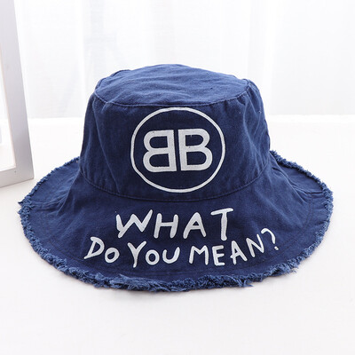 

2019 new Korean version of the tide lady summer denim letter suing hair-brimmed basin hat fisherman hat sunshade hat sun-proof hat