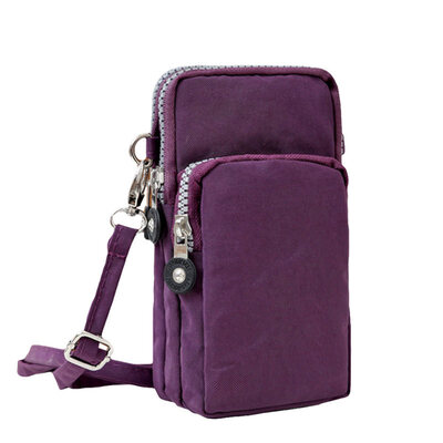 

Solid Color Women Zipper Armband Phone Holder Crossbody Shoulder Canvas Bag