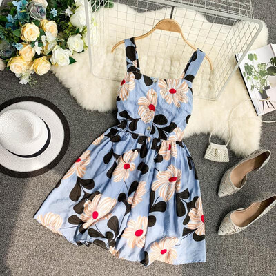 

Womens Summer Dress Sleeveless Casual Sexy Floral Print A-Line Beach Dress Fashion Mini Short Dress