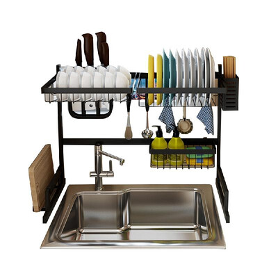 

Over the Sink Stainless Steel Dish Rack Dish Drainer Drying Dryer Rack Holder with Draining Board Chopsticks Holder for Kitchenwar