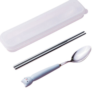 

Portable 3pcs Stainless Steel Cutlery Cartoon Set Cute Animal Fork Dinner Children Dinnerware Set Tableware Case Kit