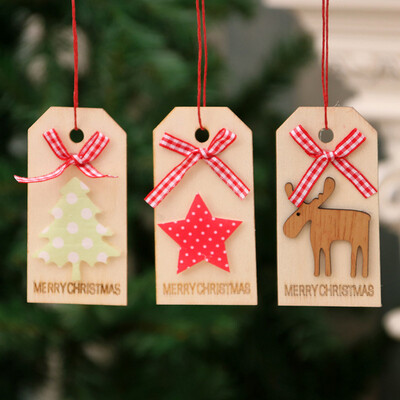 

Siaonvr Christmas Decorations Christmas Wooden Pendant Bow Wooden Tag 3PC