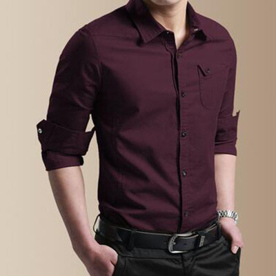 

Tailored Mens Autumn Casual Military Cargo Slim Button Long Sleeve Dress Shirt Top Blouse