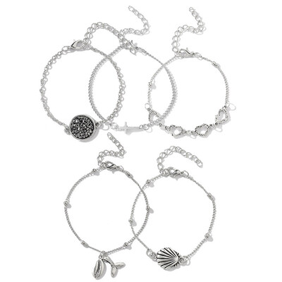 

5pcs Beach Shell Cross Hollow Heart Love Conch Fishtail Bracelets Faddish