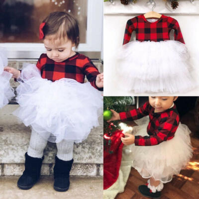 

US Toddler Baby Girl Plaids Lace Tutu Dress Princess Birthday Party Wedding Gift