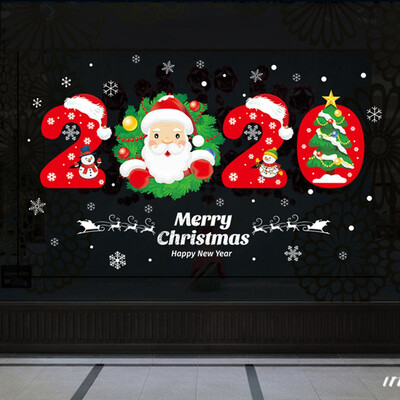 

2020 New Merry Christmas Window Showcase Wall Sticker Decals Santa Claus Xmas Wall Art Removable Home Decor 10 Styles
