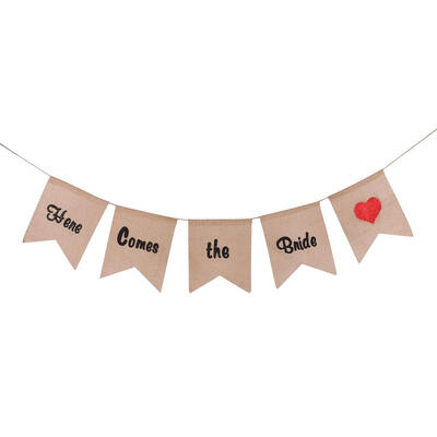 

English Letter Pattern Jute Banner Linen Swallowtail Flag for Wedding Decor