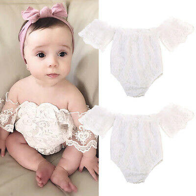 

Newborn Baby Girls Lace Off Shoulder Romper Bodysuit Jumpsuit Outfit Sunsuit Set