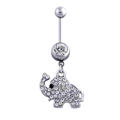 

316L Steel Rhinestone Elephant Dangle Navel Belly Button Ring Bar