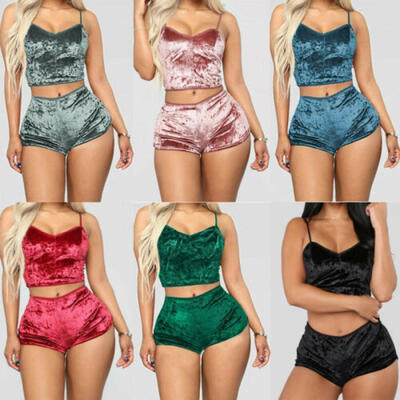 

2PCS Sets Women Ladies Velvet Sleepwear Pajamas Vest TopShort Pant Nightwear