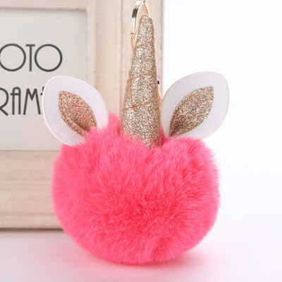 

10CM Unicorn Horn Cute Keychain Pendant Women Key Ring Holder Pompoms Key Chains