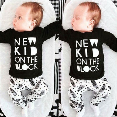 

Casual Newborn Baby Boys Girls Cotton T-shirt Pants 2pcs Outfits Set Clothes 0-2Y