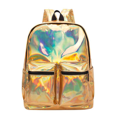 

Women Men Patent Leather Storage Backpack Laser Shoulder Travel School Bags