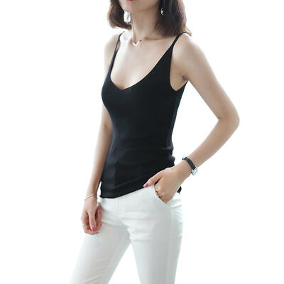 

Solid Color Knit Tank Tops Women Summer V-neck Sleeveless Vest Camisole