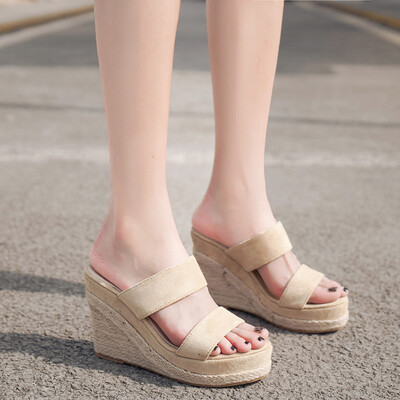 

Rose Womens Fashion Wedges Open Toe Weaving Flats Beach Shoes Roman Sandals Slippers